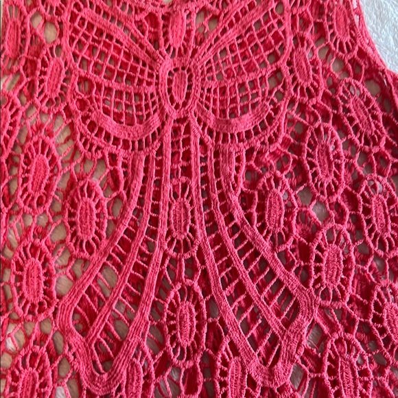 Open Knit Boho Bow Swim Cover Scalloped Hem Bright Coral Bohemian Festival - Picture 3 of 8